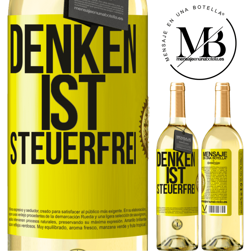 29,95 € Kostenloser Versand | Weißwein WHITE Ausgabe Denken ist steuerfrei Gelbes Etikett. Anpassbares Etikett Junger Wein Ernte 2023 Verdejo