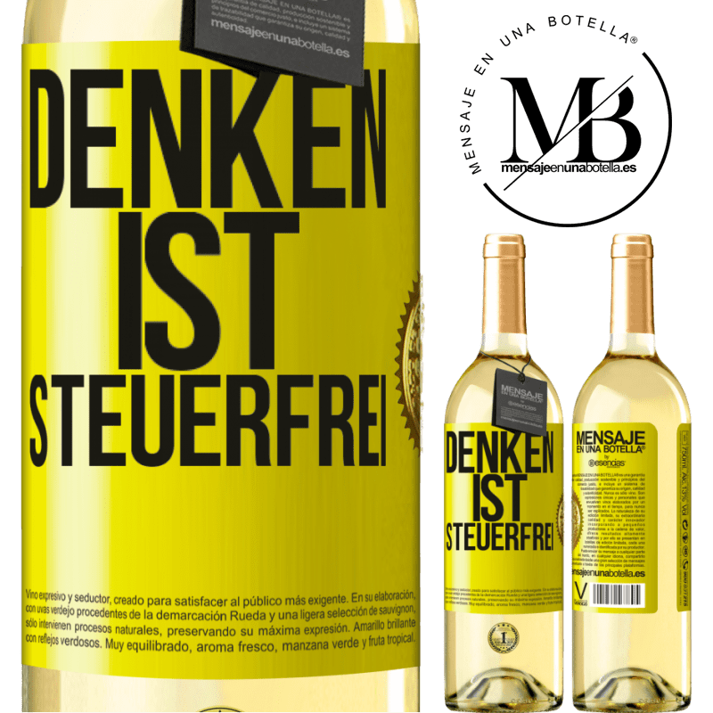 29,95 € Kostenloser Versand | Weißwein WHITE Ausgabe Denken ist steuerfrei Gelbes Etikett. Anpassbares Etikett Junger Wein Ernte 2025 Verdejo