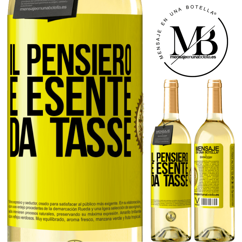 29,95 € Spedizione Gratuita | Vino bianco Edizione WHITE Il pensiero è esente da tasse Etichetta Gialla. Etichetta personalizzabile Vino giovane Raccogliere 2023 Verdejo