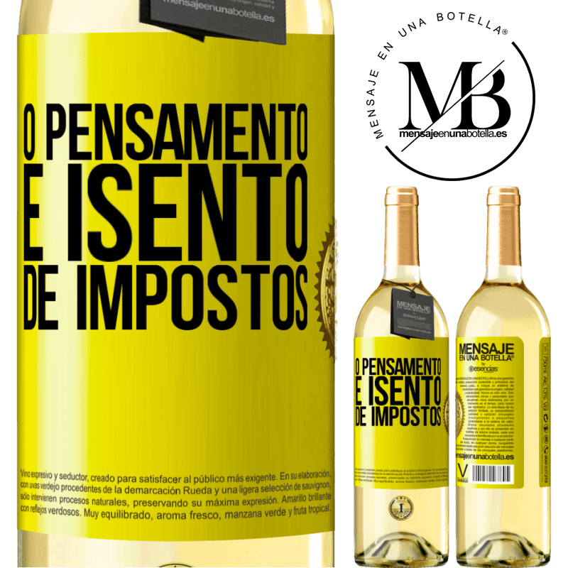 29,95 € Envio grátis | Vinho branco Edição WHITE O pensamento é isento de impostos Etiqueta Amarela. Etiqueta personalizável Vinho jovem Colheita 2023 Verdejo