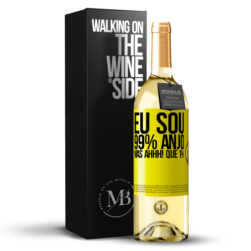 29,95 € Envio grátis | Vinho branco Edição WHITE Eu sou 99% anjo, mas ahhh! que 1% Etiqueta Amarela. Etiqueta personalizável Vinho jovem Colheita 2024 Verdejo