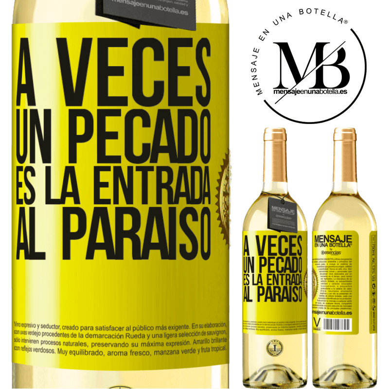 29,95 € Envoi gratuit | Vin blanc Édition WHITE Parfois, un péché est l'entrée au paradis Étiquette Jaune. Étiquette personnalisable Vin jeune Récolte 2022 Verdejo