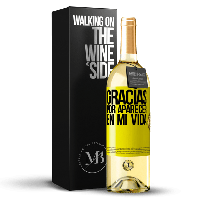 29,95 € Envío gratis | Vino Blanco Edición WHITE Gracias por aparecer en mi vida Etiqueta Amarilla. Etiqueta personalizable Vino joven Cosecha 2025 Verdejo