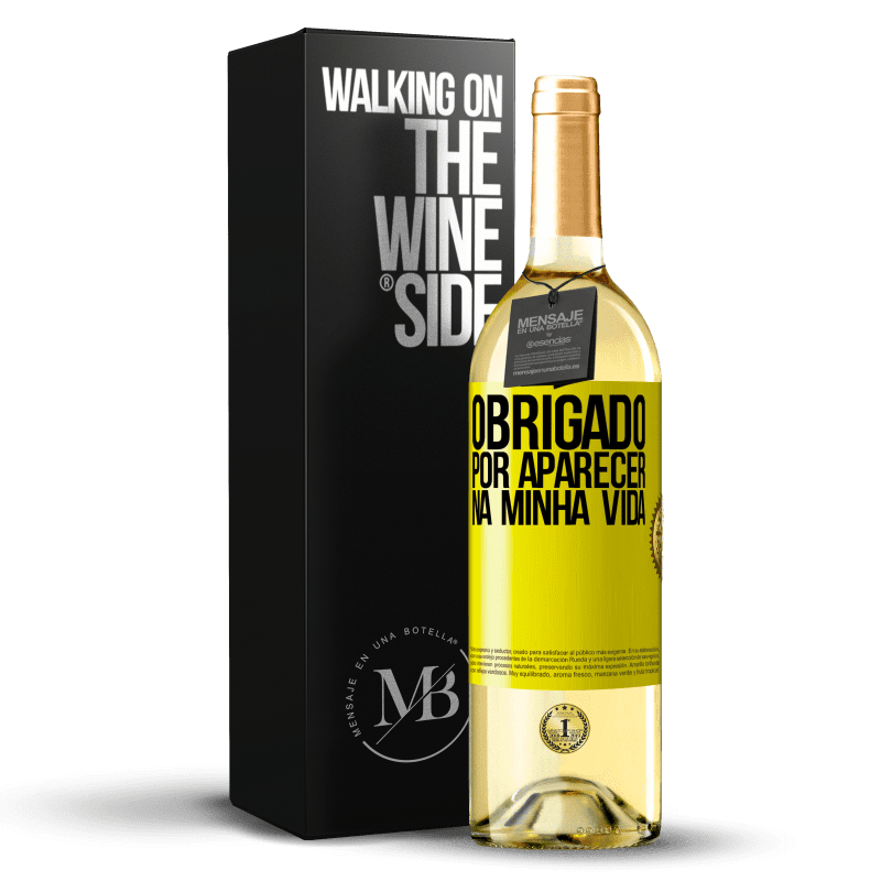 29,95 € Envio grátis | Vinho branco Edição WHITE Obrigado por aparecer na minha vida Etiqueta Amarela. Etiqueta personalizável Vinho jovem Colheita 2025 Verdejo