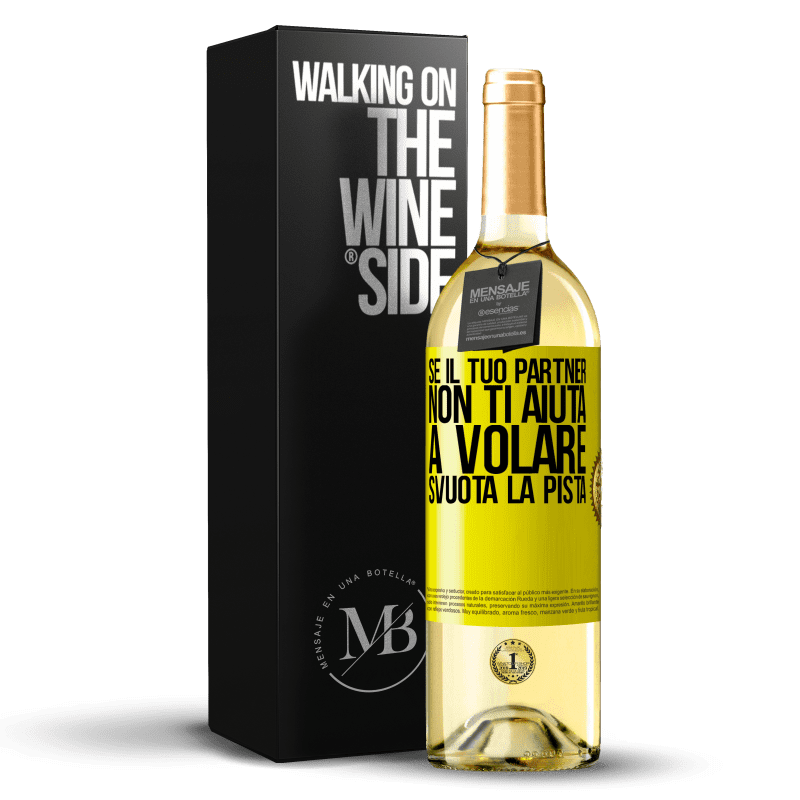 29,95 € Spedizione Gratuita | Vino bianco Edizione WHITE Se il tuo partner non ti aiuta a volare, svuota la pista Etichetta Gialla. Etichetta personalizzabile Vino giovane Raccogliere 2024 Verdejo