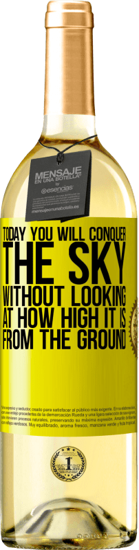 29,95 € Free Shipping | White Wine WHITE Edition Today you will conquer the sky, without looking at how high it is from the ground Yellow Label. Customizable label Young wine Harvest 2025 Verdejo