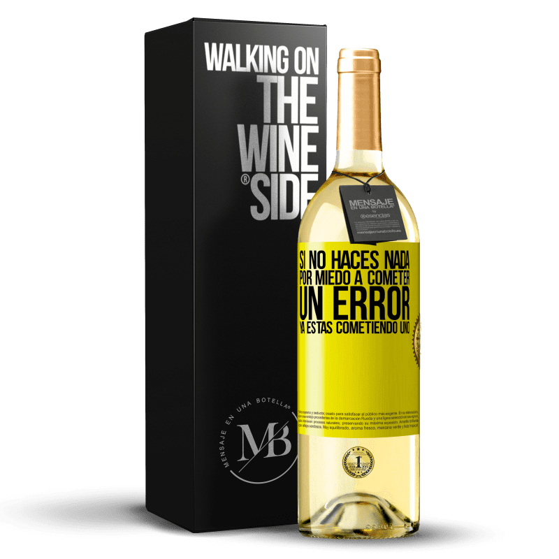 29,95 € Envío gratis | Vino Blanco Edición WHITE Si no haces nada por miedo a cometer un error, ya estás cometiendo uno Etiqueta Amarilla. Etiqueta personalizable Vino joven Cosecha 2024 Verdejo