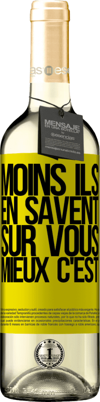 29,95 € | Vin blanc Édition WHITE Moins ils en savent sur vous, mieux c'est Étiquette Jaune. Étiquette personnalisable Vin jeune Récolte 2024 Verdejo