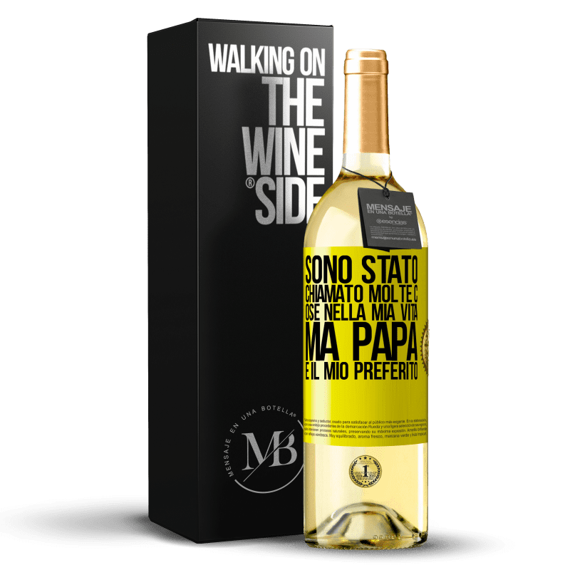 29,95 € Spedizione Gratuita | Vino bianco Edizione WHITE Sono stato chiamato molte cose nella mia vita, ma papà è il mio preferito Etichetta Gialla. Etichetta personalizzabile Vino giovane Raccogliere 2024 Verdejo