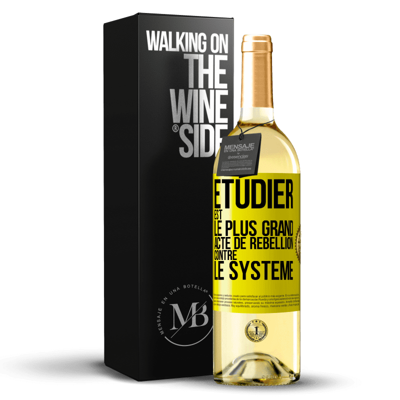 29,95 € Envoi gratuit | Vin blanc Édition WHITE Étudier est le plus grand acte de rébellion contre le système Étiquette Jaune. Étiquette personnalisable Vin jeune Récolte 2023 Verdejo