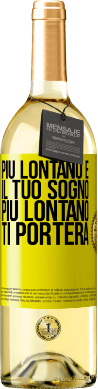 29,95 € Spedizione Gratuita | Vino bianco Edizione WHITE Più lontano è il tuo sogno, più lontano ti porterà Etichetta Gialla. Etichetta personalizzabile Vino giovane Raccogliere 2024 Verdejo