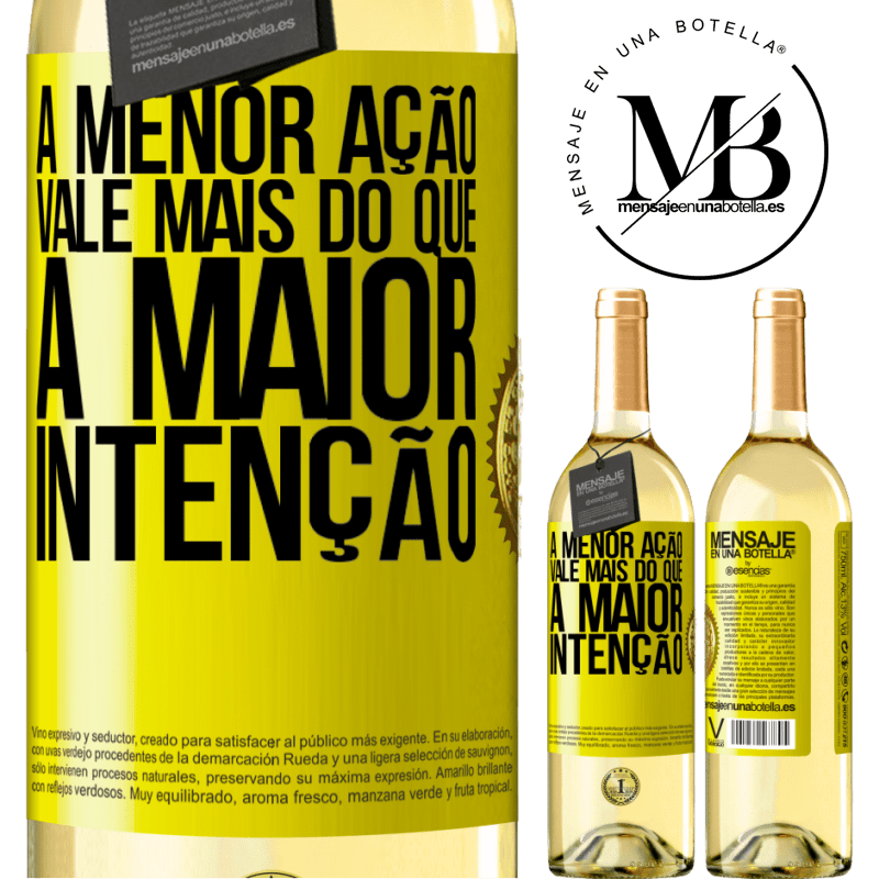 29,95 € Envio grátis | Vinho branco Edição WHITE A menor ação vale mais do que a maior intenção Etiqueta Amarela. Etiqueta personalizável Vinho jovem Colheita 2024 Verdejo