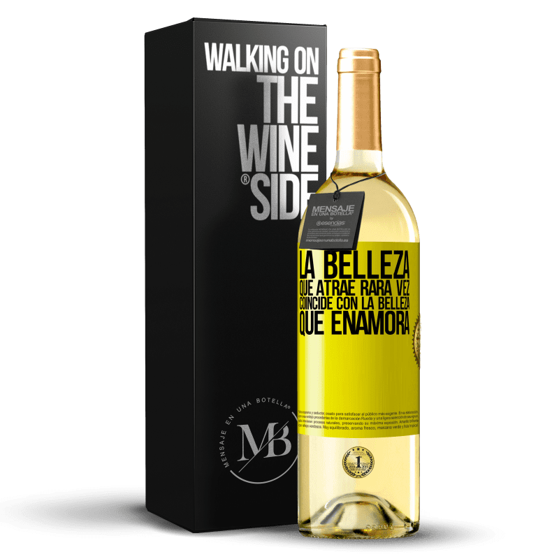 29,95 € Envío gratis | Vino Blanco Edición WHITE La belleza que atrae rara vez coincide con la belleza que enamora Etiqueta Amarilla. Etiqueta personalizable Vino joven Cosecha 2024 Verdejo