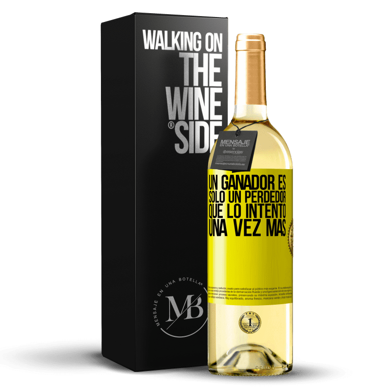 29,95 € Envío gratis | Vino Blanco Edición WHITE Un ganador es solo un perdedor que lo intentó una vez más Etiqueta Amarilla. Etiqueta personalizable Vino joven Cosecha 2024 Verdejo