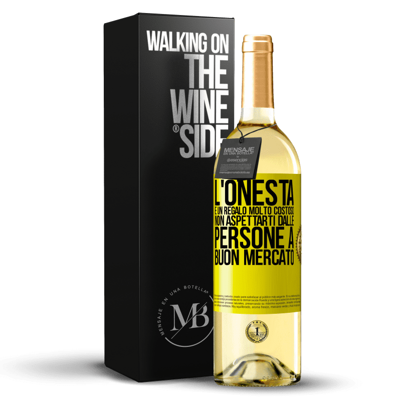 29,95 € Spedizione Gratuita | Vino bianco Edizione WHITE L'onestà è un regalo molto costoso. Non aspettarti dalle persone a buon mercato Etichetta Gialla. Etichetta personalizzabile Vino giovane Raccogliere 2024 Verdejo