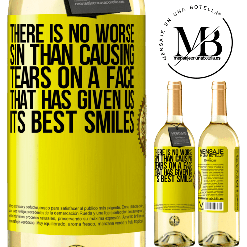 29,95 € Free Shipping | White Wine WHITE Edition There is no worse sin than causing tears on a face that has given us its best smiles Yellow Label. Customizable label Young wine Harvest 2022 Verdejo