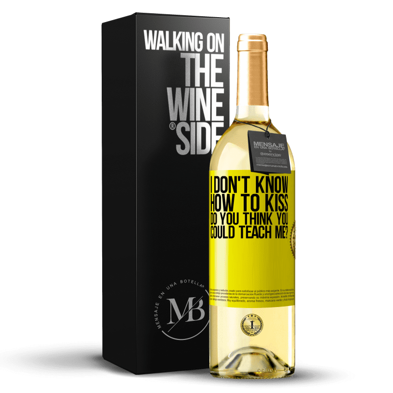 29,95 € 送料無料 | 白ワイン WHITEエディション キスの仕方がわかりませんが、教えてもらえますか？ 黄色のラベル. カスタマイズ可能なラベル 若いワイン 収穫 2023 Verdejo
