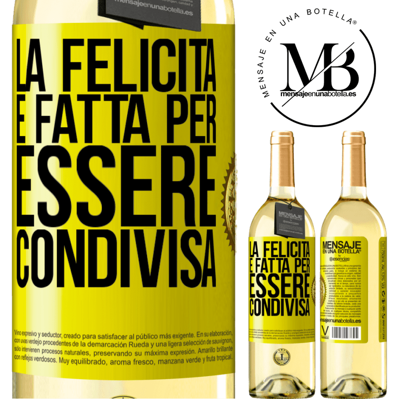 29,95 € Spedizione Gratuita | Vino bianco Edizione WHITE La felicità è fatta per essere condivisa Etichetta Gialla. Etichetta personalizzabile Vino giovane Raccogliere 2023 Verdejo