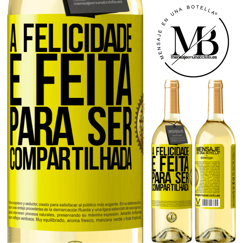 29,95 € Envio grátis | Vinho branco Edição WHITE A felicidade é feita para ser compartilhada Etiqueta Amarela. Etiqueta personalizável Vinho jovem Colheita 2023 Verdejo