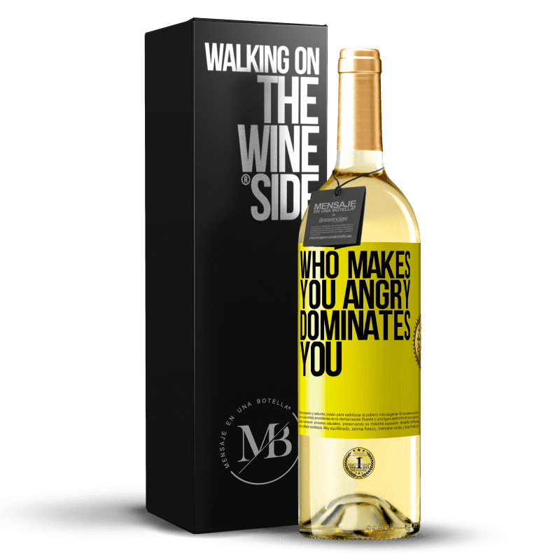 29,95 € Free Shipping | White Wine WHITE Edition Who makes you angry dominates you Yellow Label. Customizable label Young wine Harvest 2025 Verdejo