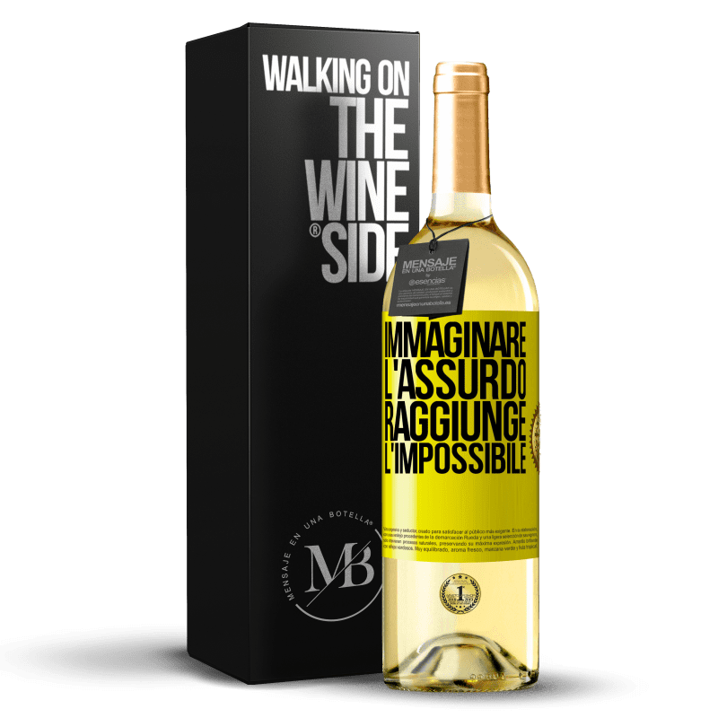 29,95 € Spedizione Gratuita | Vino bianco Edizione WHITE Immaginare l'assurdo raggiunge l'impossibile Etichetta Gialla. Etichetta personalizzabile Vino giovane Raccogliere 2025 Verdejo