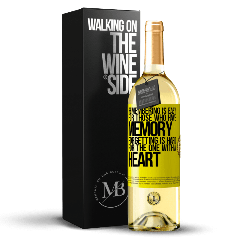 29,95 € 送料無料 | 白ワイン WHITEエディション 記憶力のある人にとって、記憶は簡単です。心のある人にとって忘れることは難しい 黄色のラベル. カスタマイズ可能なラベル 若いワイン 収穫 2023 Verdejo