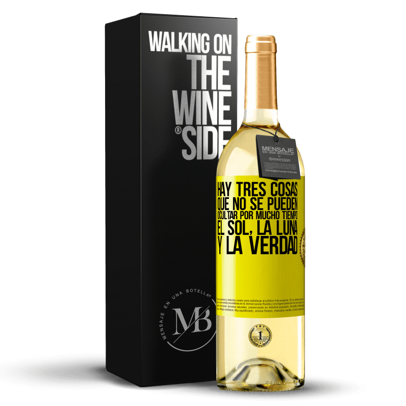 29,95 € Envío gratis | Vino Blanco Edición WHITE Hay tres cosas que no se pueden ocultar por mucho tiempo. El sol, la luna y la verdad Etiqueta Amarilla. Etiqueta personalizable Vino joven Cosecha 2024 Verdejo