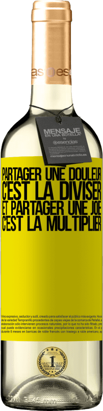 29,95 € Envoi gratuit | Vin blanc Édition WHITE Partager une douleur, c'est la diviser et partager une joie, c'est la multiplier Étiquette Jaune. Étiquette personnalisable Vin jeune Récolte 2025 Verdejo