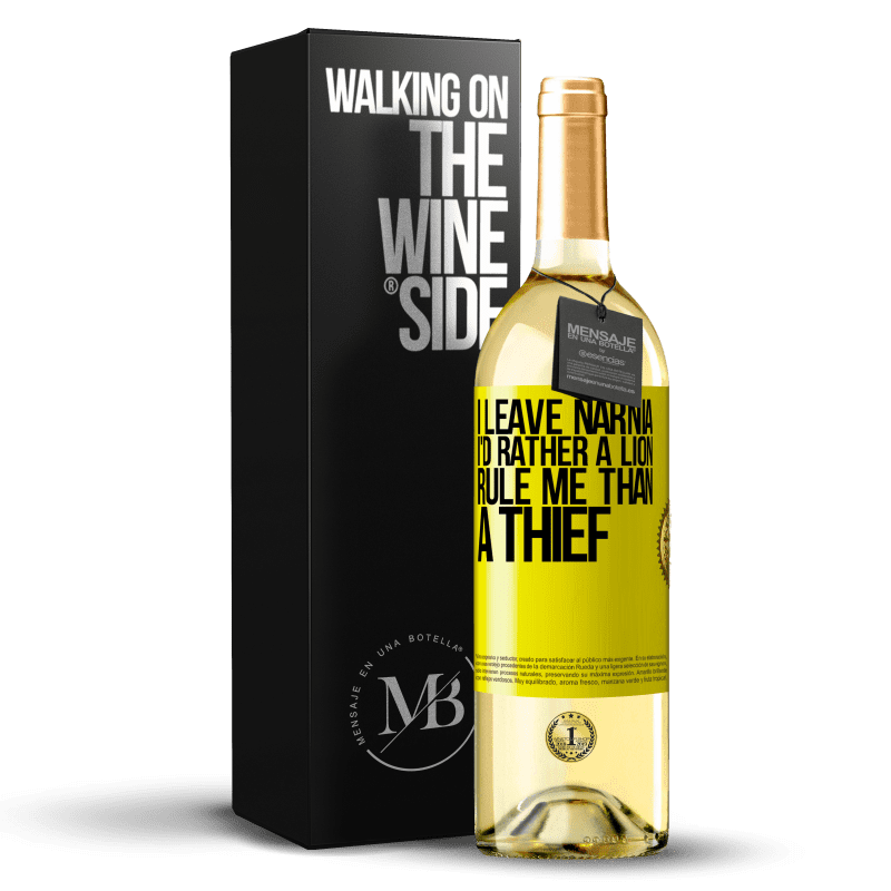 29,95 € Бесплатная доставка | Белое вино Издание WHITE Я покидаю Нарнию. Я предпочел бы, чтобы лев управлял мной, чем вором Желтая этикетка. Настраиваемая этикетка Молодое вино Урожай 2023 Verdejo