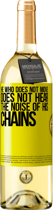 29,95 € | 白葡萄酒 WHITE版 不动的人听不到锁链的声音 黄色标签. 可自定义的标签 青年酒 收成 2025 Verdejo