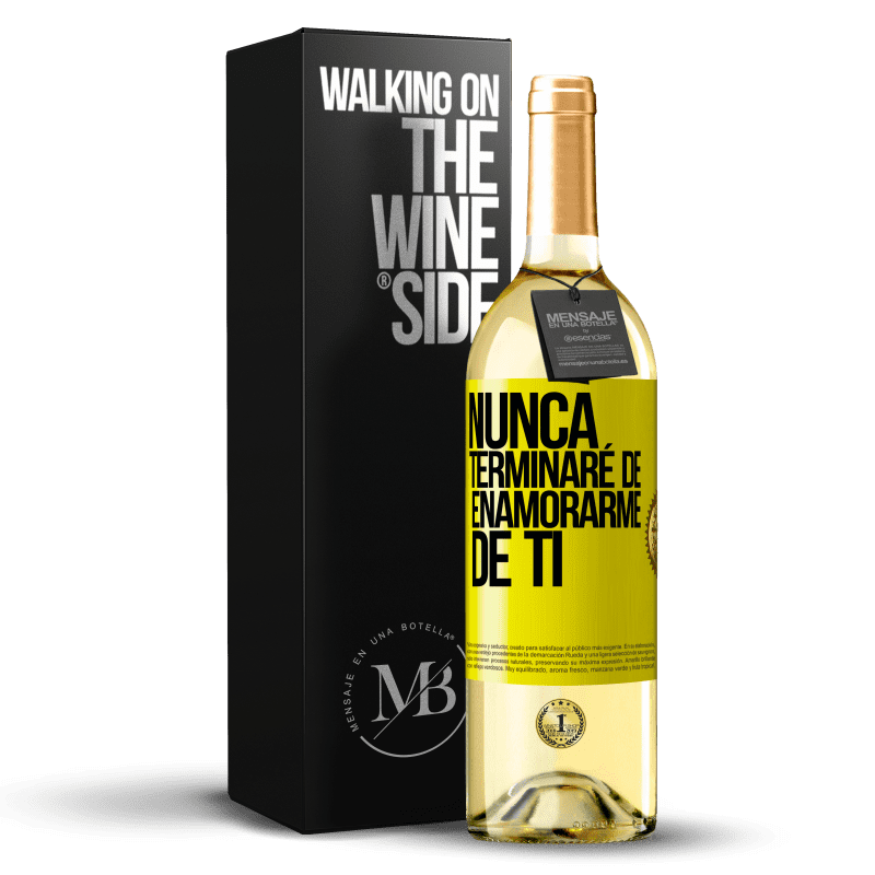 29,95 € Envío gratis | Vino Blanco Edición WHITE Nunca terminaré de enamorarme de ti Etiqueta Amarilla. Etiqueta personalizable Vino joven Cosecha 2024 Verdejo