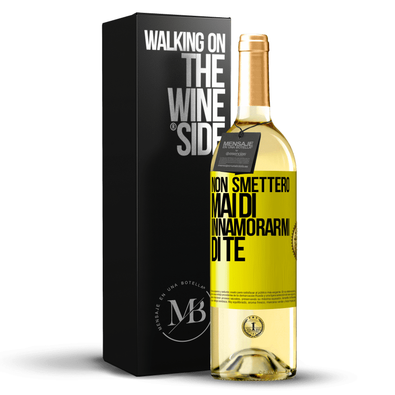 29,95 € Spedizione Gratuita | Vino bianco Edizione WHITE Non smetterò mai di innamorarmi di te Etichetta Gialla. Etichetta personalizzabile Vino giovane Raccogliere 2024 Verdejo