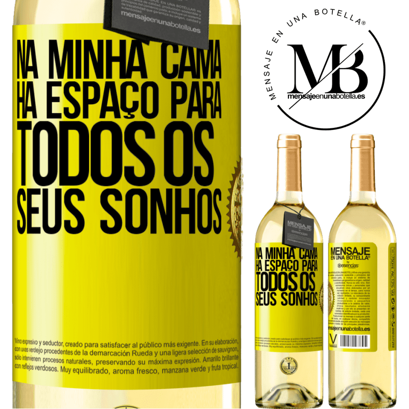 29,95 € Envio grátis | Vinho branco Edição WHITE Na minha cama há espaço para todos os seus sonhos Etiqueta Amarela. Etiqueta personalizável Vinho jovem Colheita 2023 Verdejo