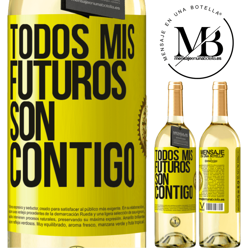 29,95 € Envío gratis | Vino Blanco Edición WHITE Todos mis futuros son contigo Etiqueta Amarilla. Etiqueta personalizable Vino joven Cosecha 2025 Verdejo