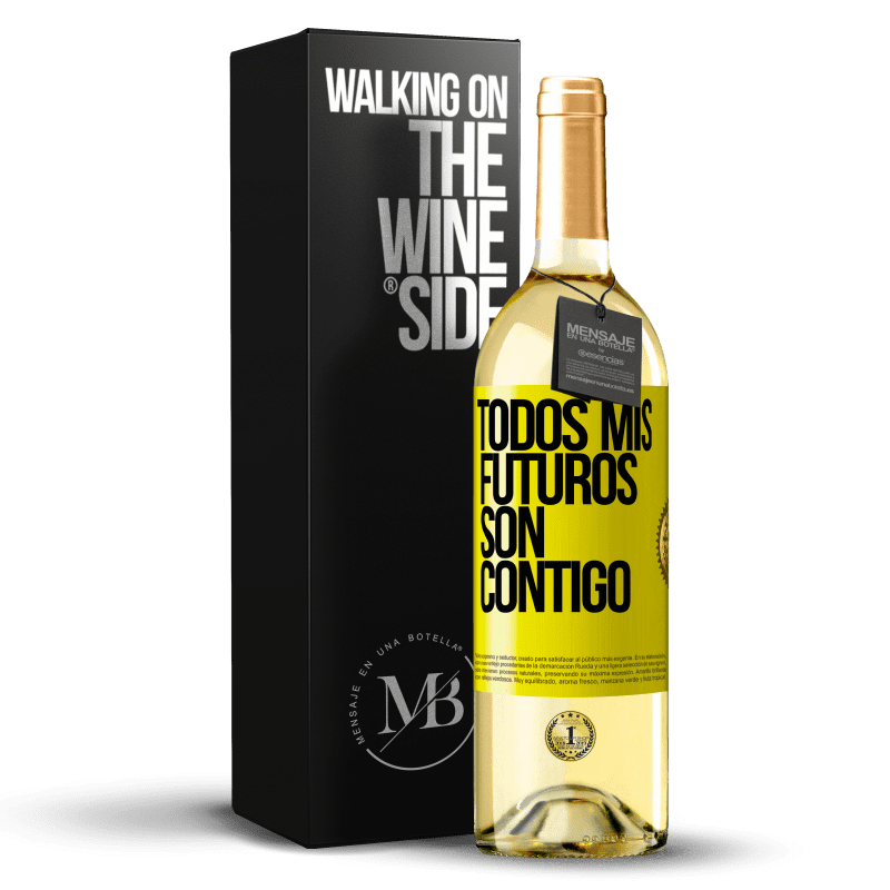 29,95 € Envío gratis | Vino Blanco Edición WHITE Todos mis futuros son contigo Etiqueta Amarilla. Etiqueta personalizable Vino joven Cosecha 2024 Verdejo