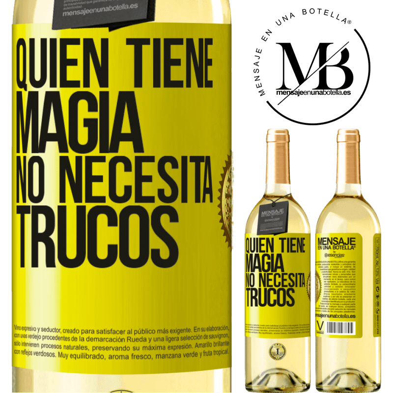 29,95 € Envío gratis | Vino Blanco Edición WHITE Quien tiene magia no necesita trucos Etiqueta Amarilla. Etiqueta personalizable Vino joven Cosecha 2024 Verdejo