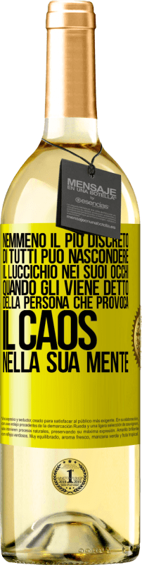 29,95 € | Vino bianco Edizione WHITE Nemmeno il più discreto di tutti può nascondere il luccichio nei suoi occhi quando gli viene detto della persona che provoca Etichetta Gialla. Etichetta personalizzabile Vino giovane Raccogliere 2023 Verdejo