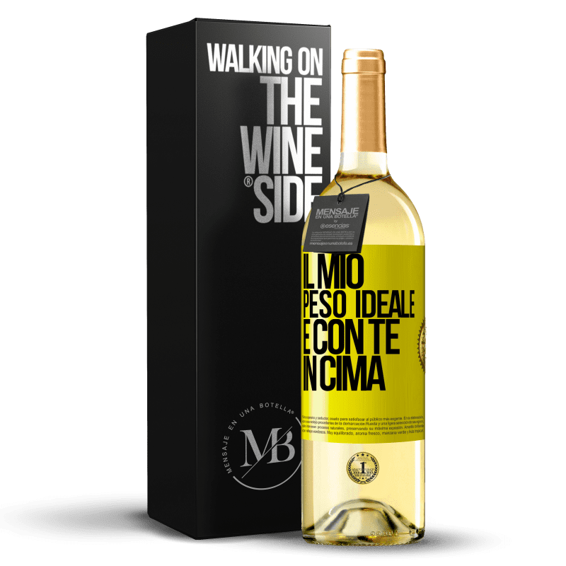 29,95 € Spedizione Gratuita | Vino bianco Edizione WHITE Il mio peso ideale è con te in cima Etichetta Gialla. Etichetta personalizzabile Vino giovane Raccogliere 2024 Verdejo