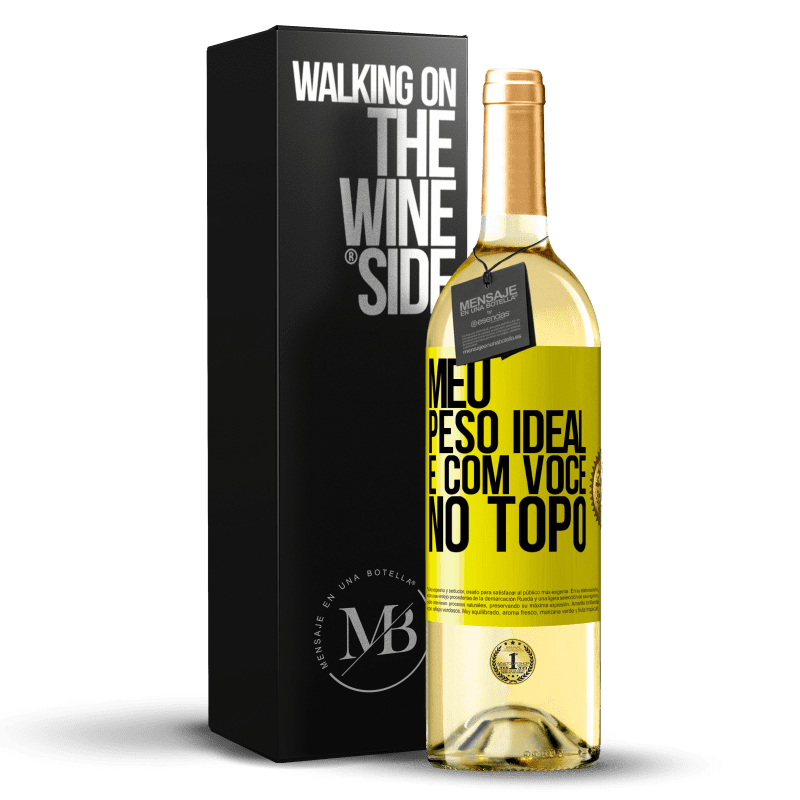 29,95 € Envio grátis | Vinho branco Edição WHITE Meu peso ideal é com você no topo Etiqueta Amarela. Etiqueta personalizável Vinho jovem Colheita 2025 Verdejo