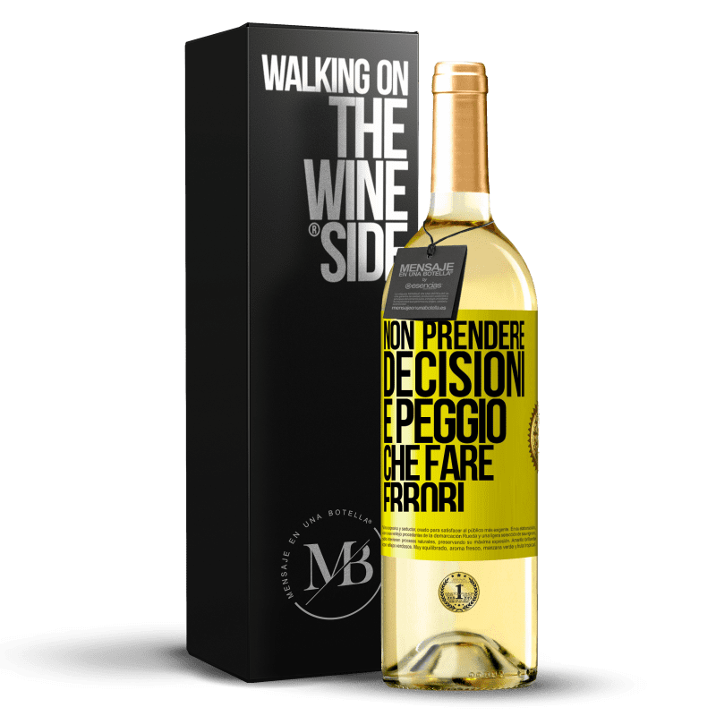 29,95 € Spedizione Gratuita | Vino bianco Edizione WHITE Non prendere decisioni è peggio che fare errori Etichetta Gialla. Etichetta personalizzabile Vino giovane Raccogliere 2025 Verdejo