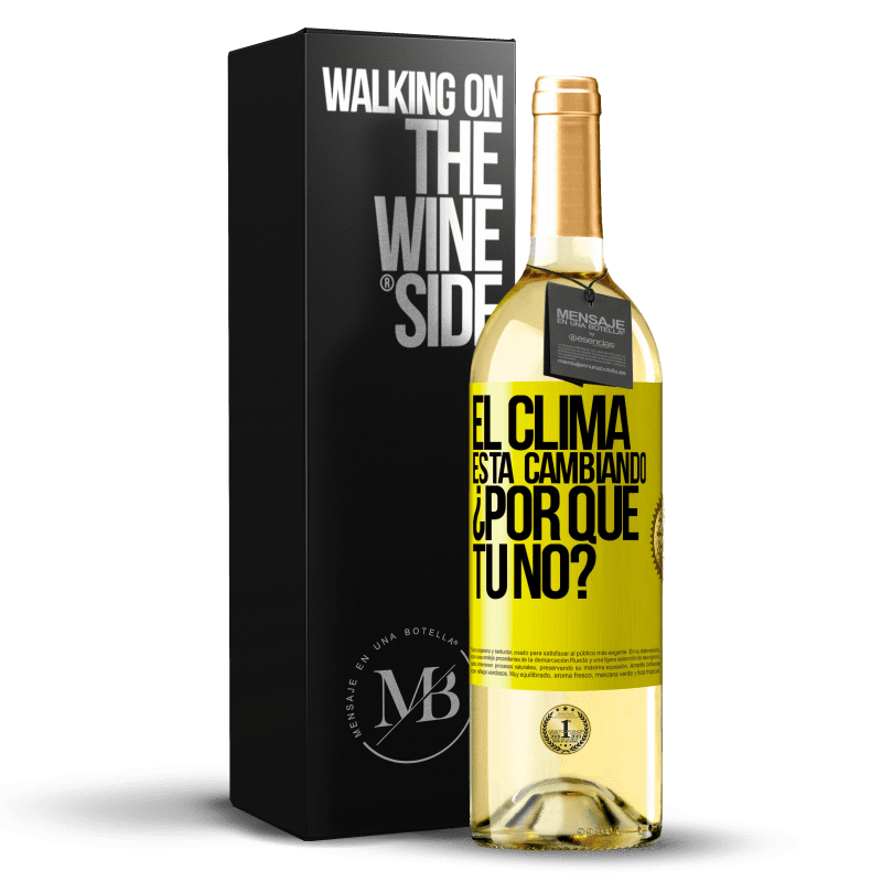 29,95 € Envío gratis | Vino Blanco Edición WHITE El clima está cambiando ¿Por qué tú no? Etiqueta Amarilla. Etiqueta personalizable Vino joven Cosecha 2024 Verdejo