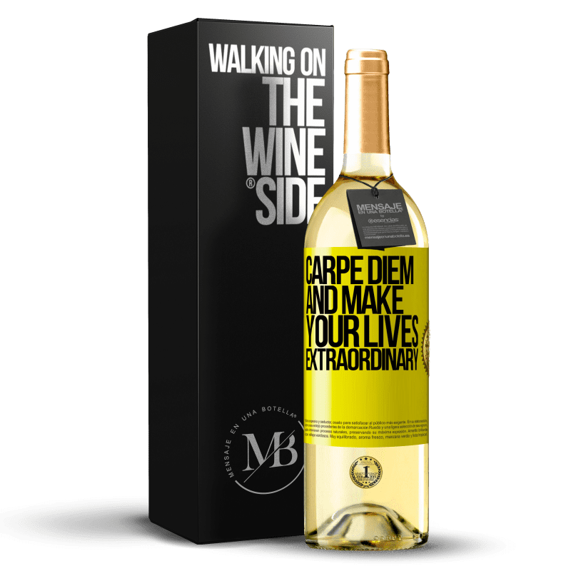 29,95 € Бесплатная доставка | Белое вино Издание WHITE Carpe Diem и сделай свою жизнь необычайной Желтая этикетка. Настраиваемая этикетка Молодое вино Урожай 2023 Verdejo