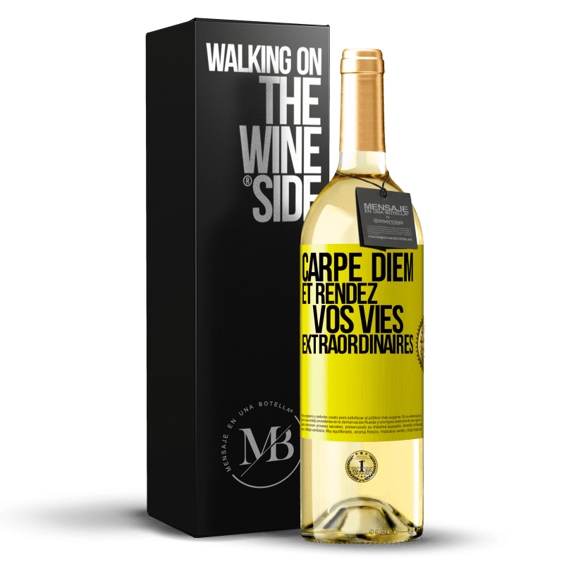 29,95 € Envoi gratuit | Vin blanc Édition WHITE Carpe Diem et rendez vos vies extraordinaires Étiquette Jaune. Étiquette personnalisable Vin jeune Récolte 2023 Verdejo