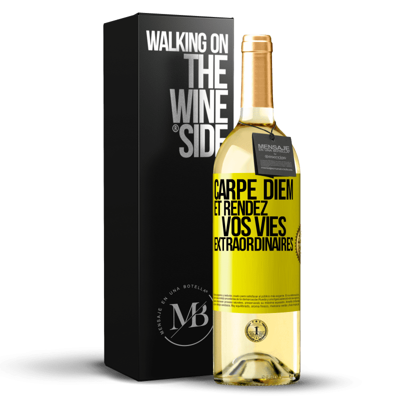 29,95 € Envoi gratuit | Vin blanc Édition WHITE Carpe Diem et rendez vos vies extraordinaires Étiquette Jaune. Étiquette personnalisable Vin jeune Récolte 2024 Verdejo