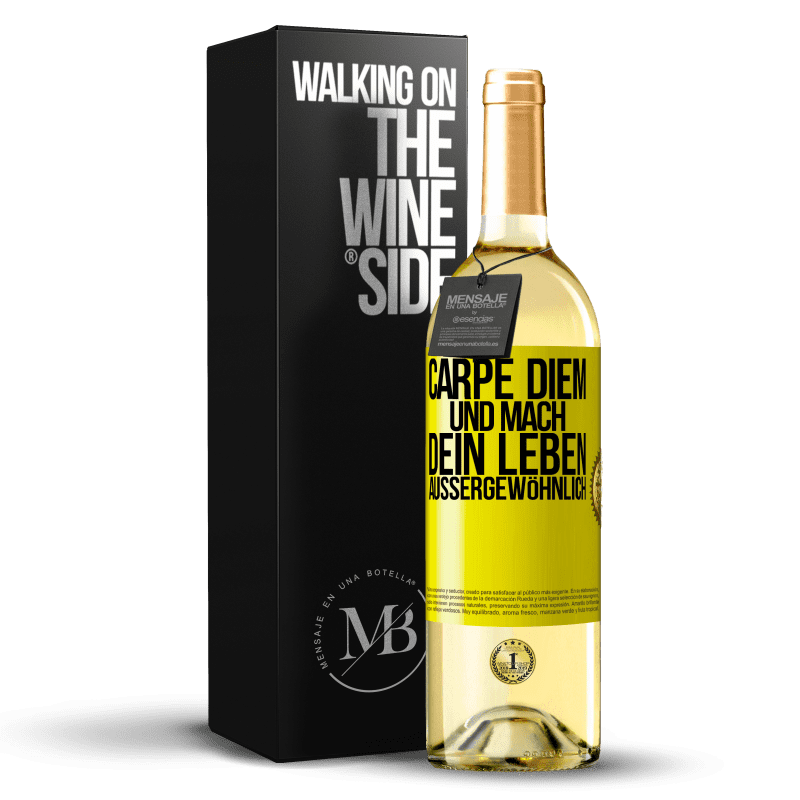 29,95 € Kostenloser Versand | Weißwein WHITE Ausgabe Carpe Diem und mach dein Leben außergewöhnlich Gelbes Etikett. Anpassbares Etikett Junger Wein Ernte 2023 Verdejo