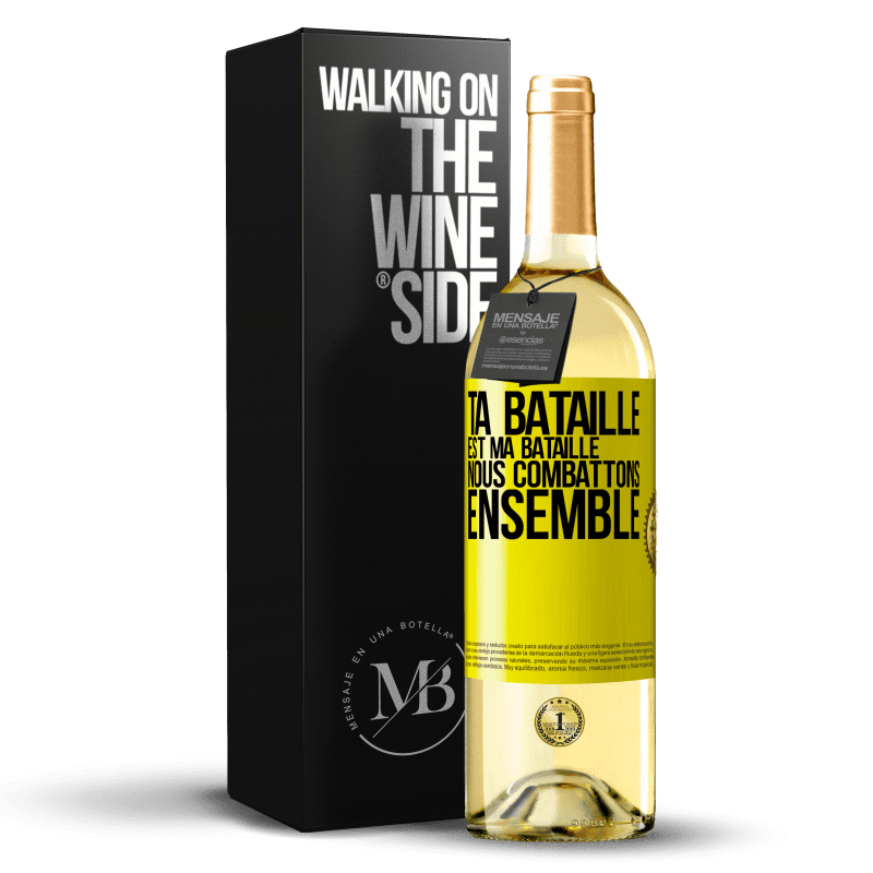 29,95 € Envoi gratuit | Vin blanc Édition WHITE Ta bataille est ma bataille. Nous combattons ensemble Étiquette Jaune. Étiquette personnalisable Vin jeune Récolte 2024 Verdejo