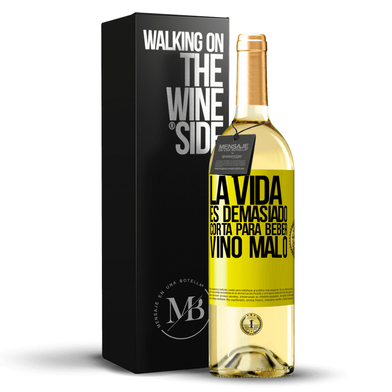 29,95 € Envío gratis | Vino Blanco Edición WHITE La vida es demasiado corta para beber vino malo Etiqueta Amarilla. Etiqueta personalizable Vino joven Cosecha 2024 Verdejo