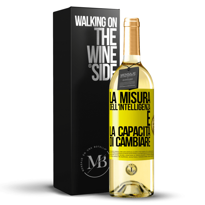 29,95 € Spedizione Gratuita | Vino bianco Edizione WHITE La misura dell'intelligenza è la capacità di cambiare Etichetta Gialla. Etichetta personalizzabile Vino giovane Raccogliere 2024 Verdejo