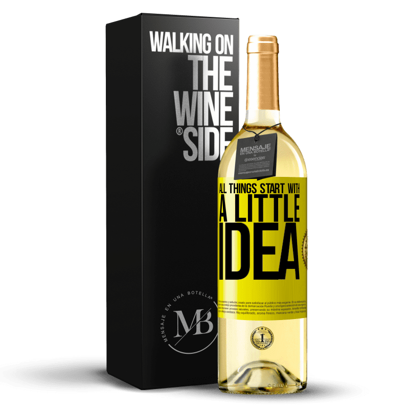 29,95 € Бесплатная доставка | Белое вино Издание WHITE Все начинается с небольшой идеи Желтая этикетка. Настраиваемая этикетка Молодое вино Урожай 2023 Verdejo