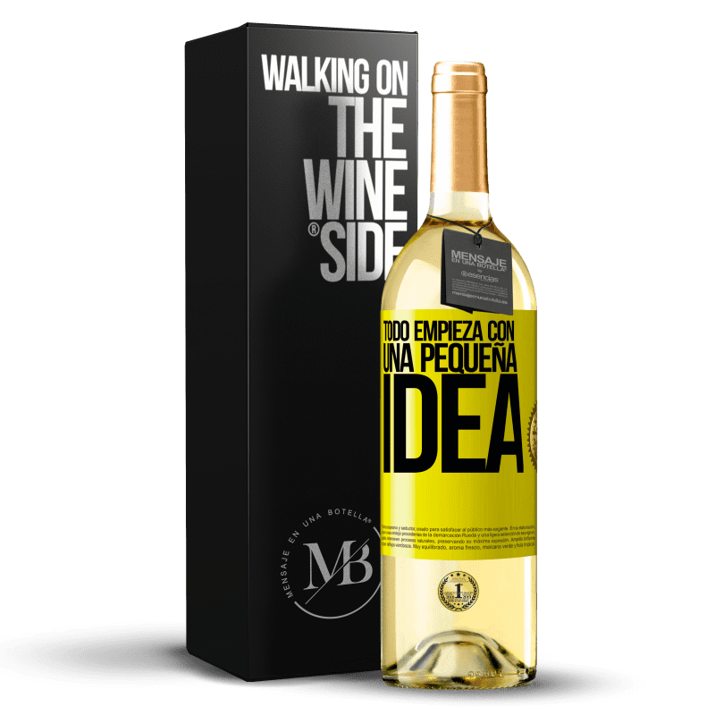 29,95 € Envío gratis | Vino Blanco Edición WHITE Todo empieza con una pequeña idea Etiqueta Amarilla. Etiqueta personalizable Vino joven Cosecha 2023 Verdejo